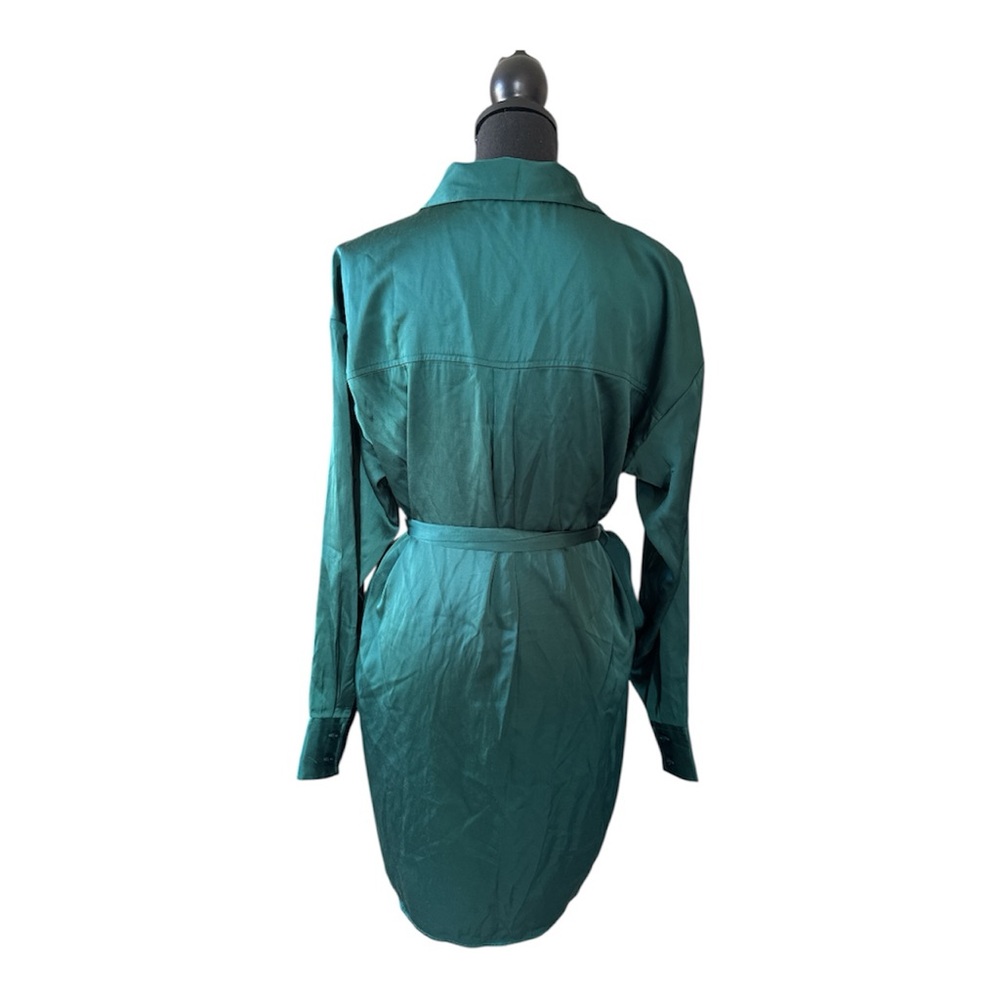 Abercrombie & Fitch Teal Satin Shirt Dress Tie Waist Size M - Picture 5 of 6